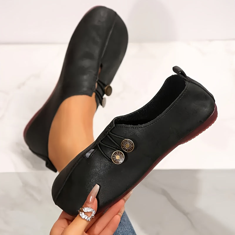 Zapatos planos de mujer de cuero cómodos y casuales en negro