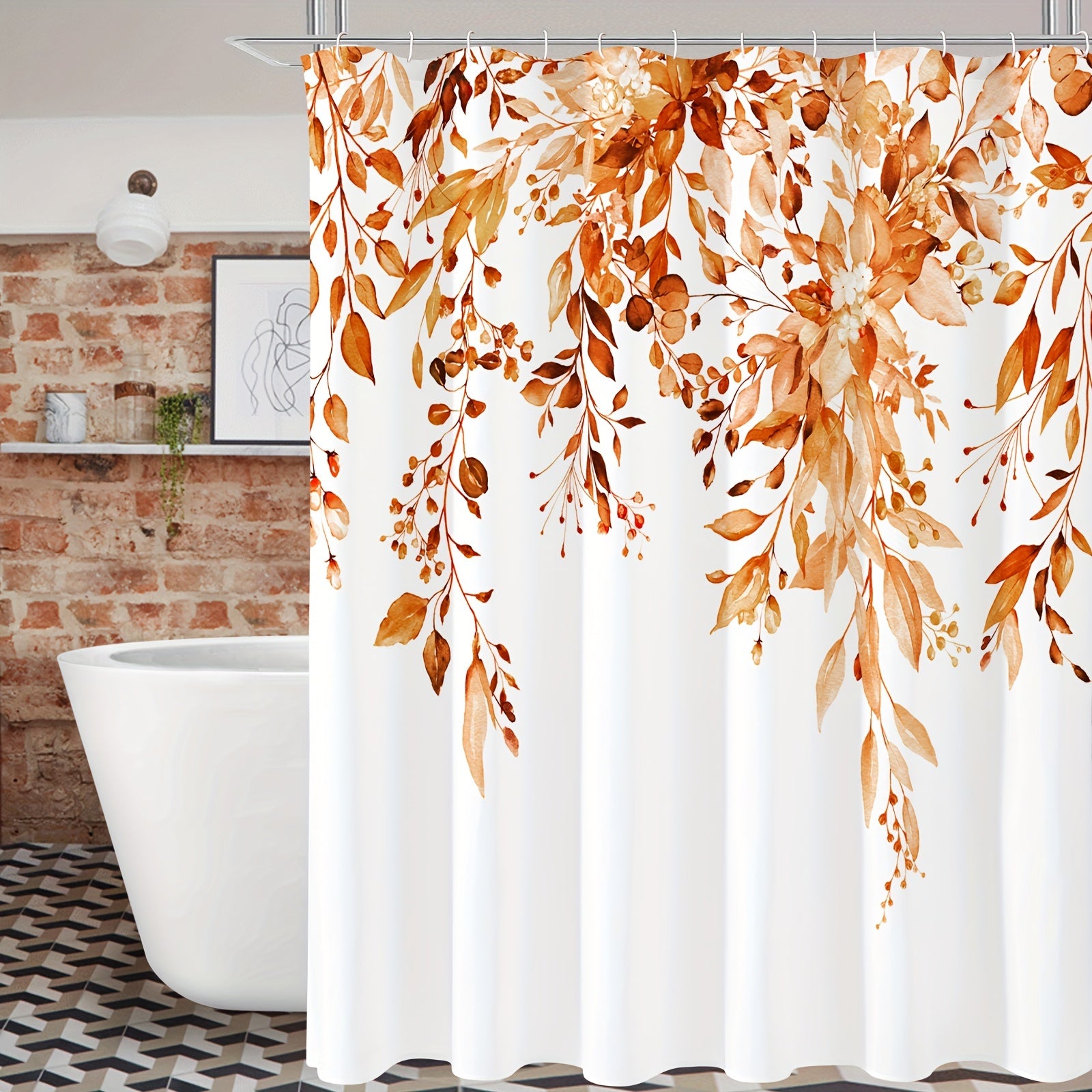 Waterproof Eucalyptus Shower Curtain with Watercolor Plant Leaves Floral Design Includes Hooks