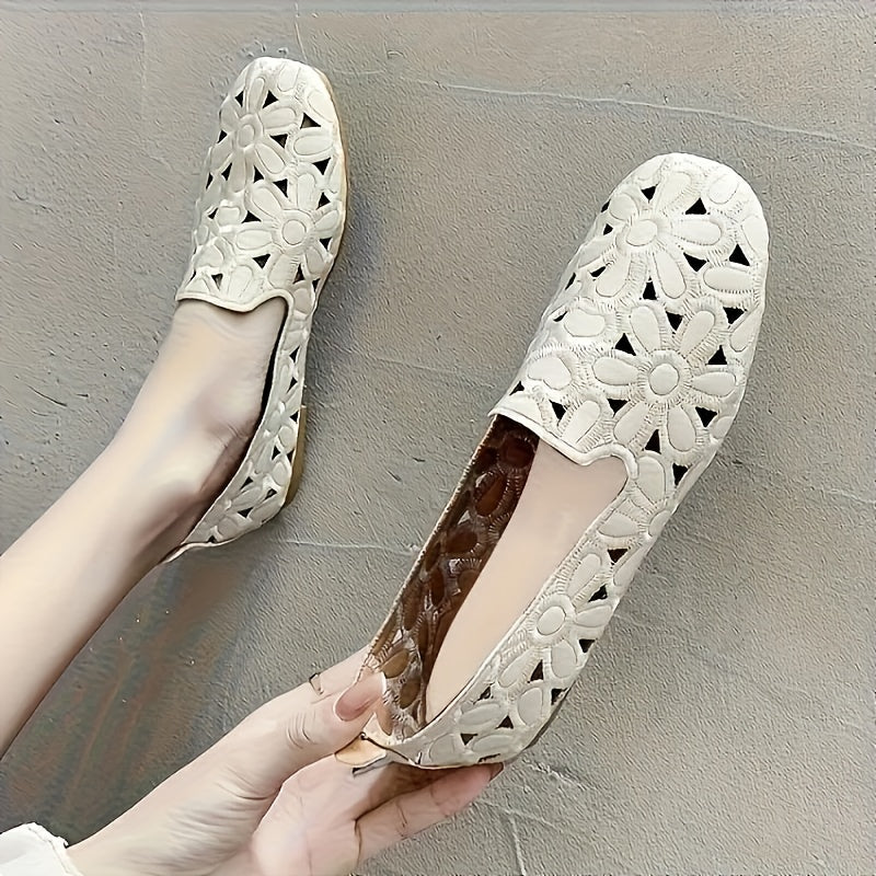 Women's Flats Slip-On Loafers with Floral Embroidery and Soft Rubber Sole