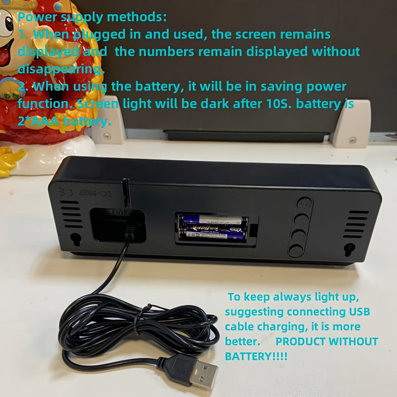 Digital Wall Clock with Large Display Temperature Humidity Weather Icons USB Powered Wall Mount