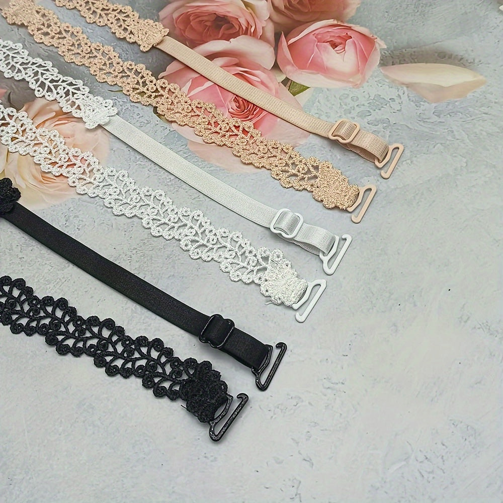Women's Adjustable Floral Bra Straps in Beige White Black Polyester Lingerie Accessories