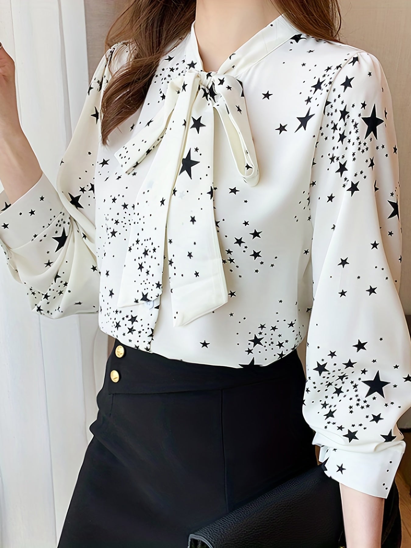 Women's Long Sleeve Blouse with Bow Tie Detail Polyester Spring Fall Elegant