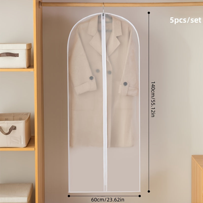 Set of 5 Clear Garment Dust Covers for Hanging Clothes Storage Moisture-Proof Washable