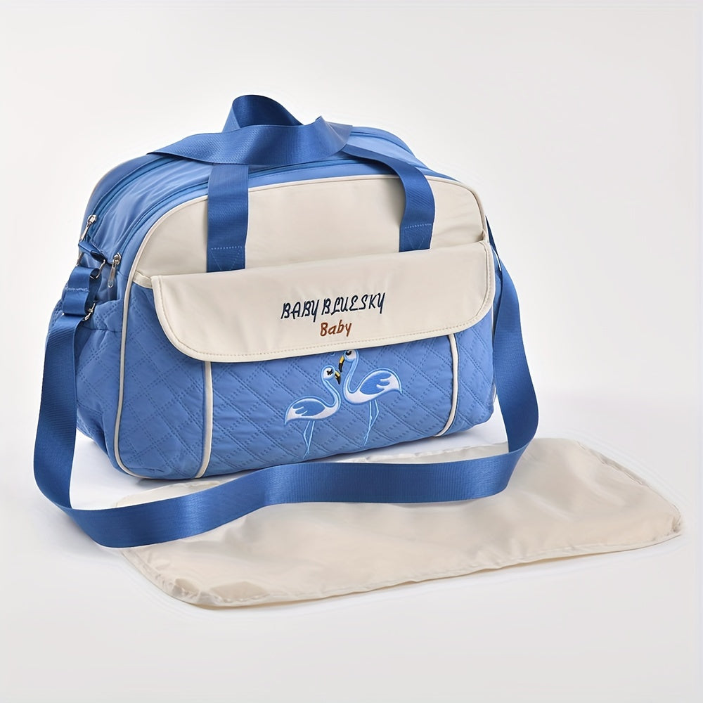 Large Capacity Embroidered Crossbody Mommy Bag with Zipper Stylish Multi-functional Shoulder Bag