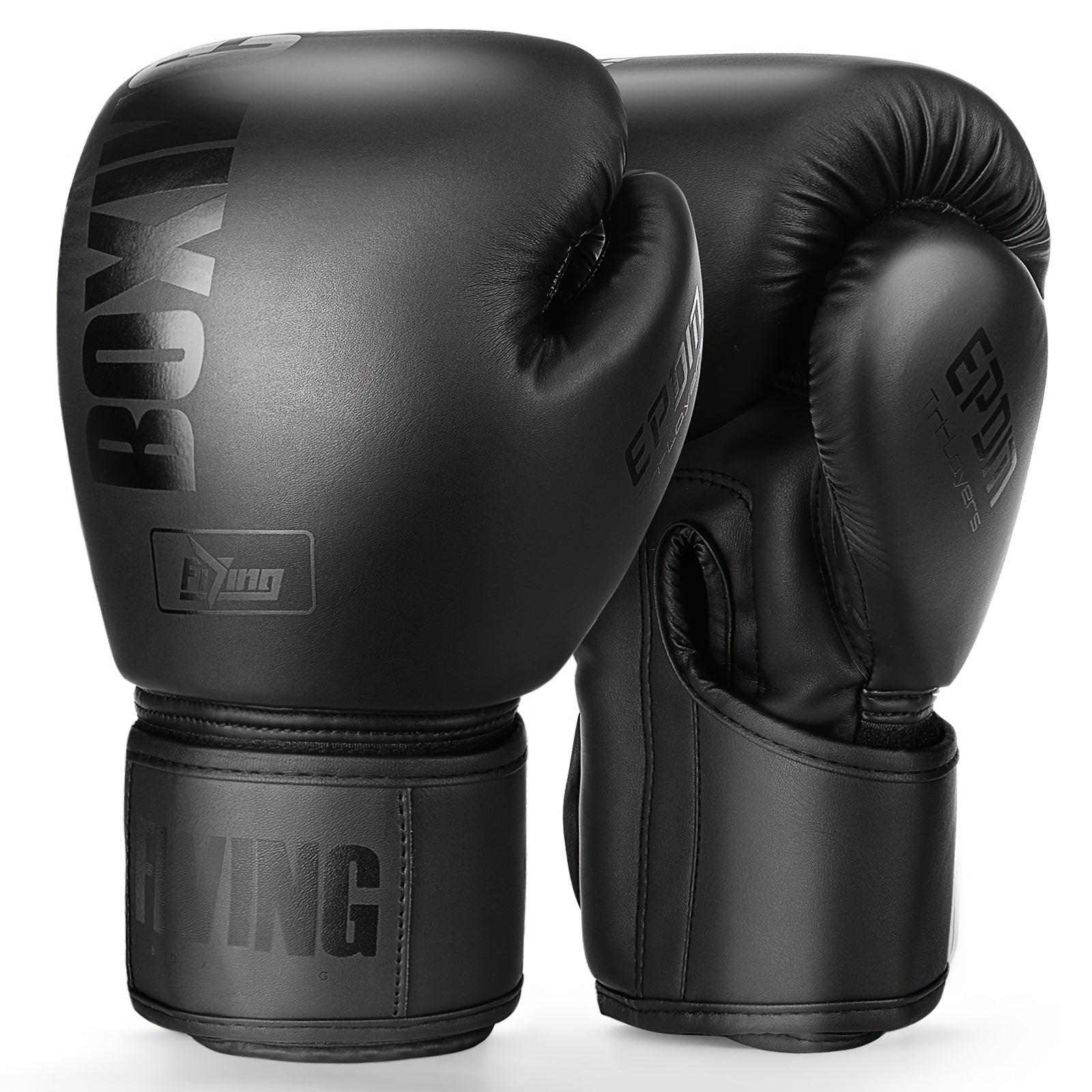 Faux Leather Boxing Gloves 10-16 oz for Muay Thai MMA Training Black