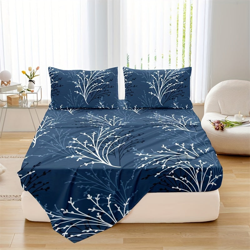 4-Piece Floral Polyester Bedding Set for Twin Queen King Size All-Season with Pillowcases