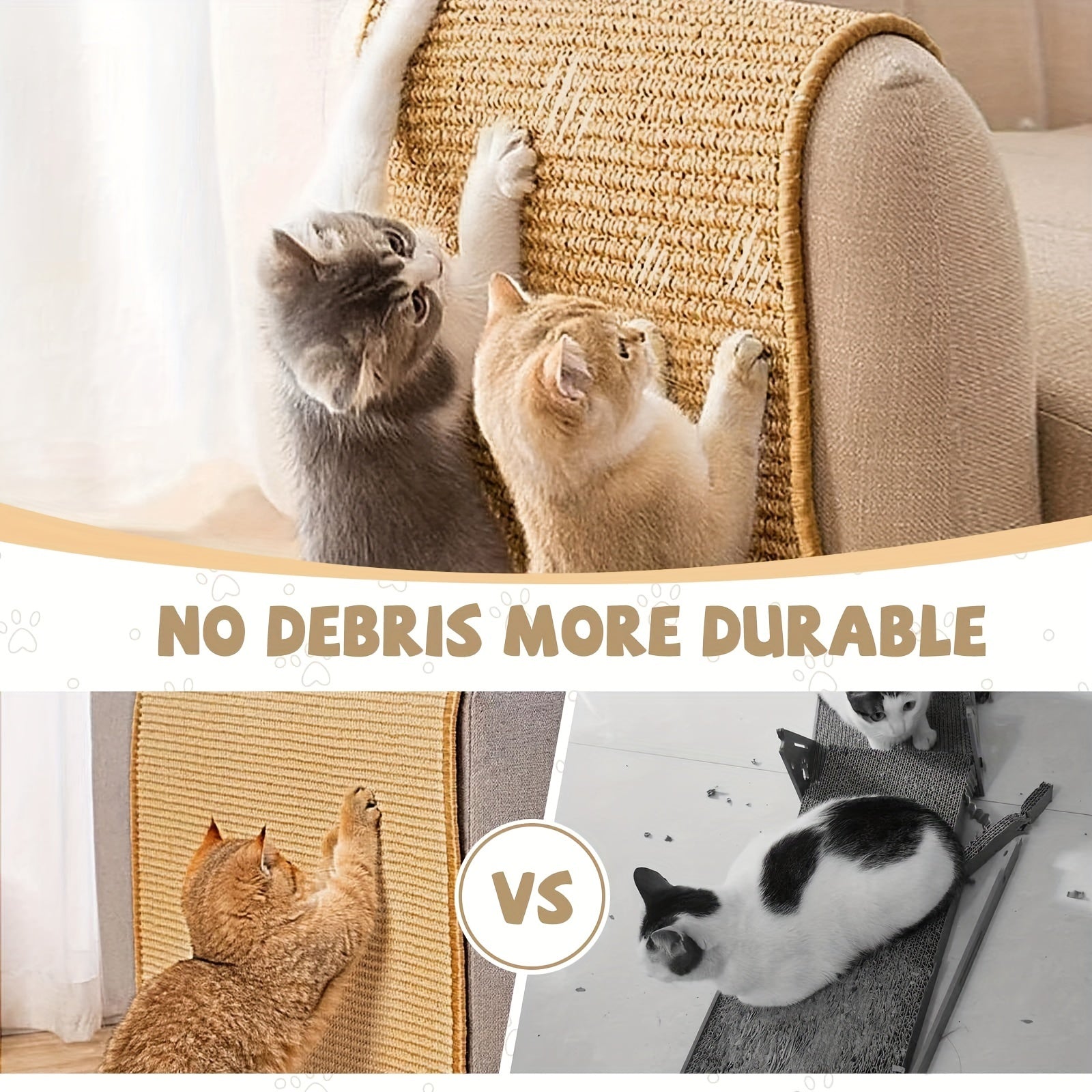 Tapete de rascar para gatos de tela natural, antideslizante, resistente al desgaste, para montar en la pared