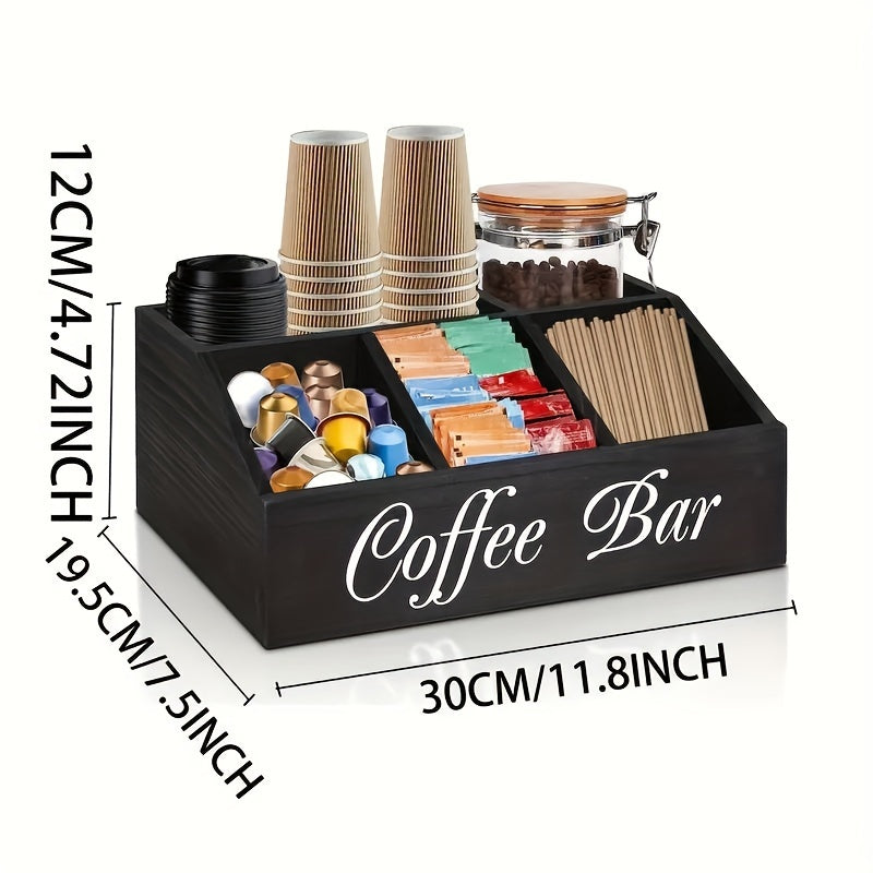 Wooden Coffee Organizer Box with Multiple Compartments for Accessories and Pods