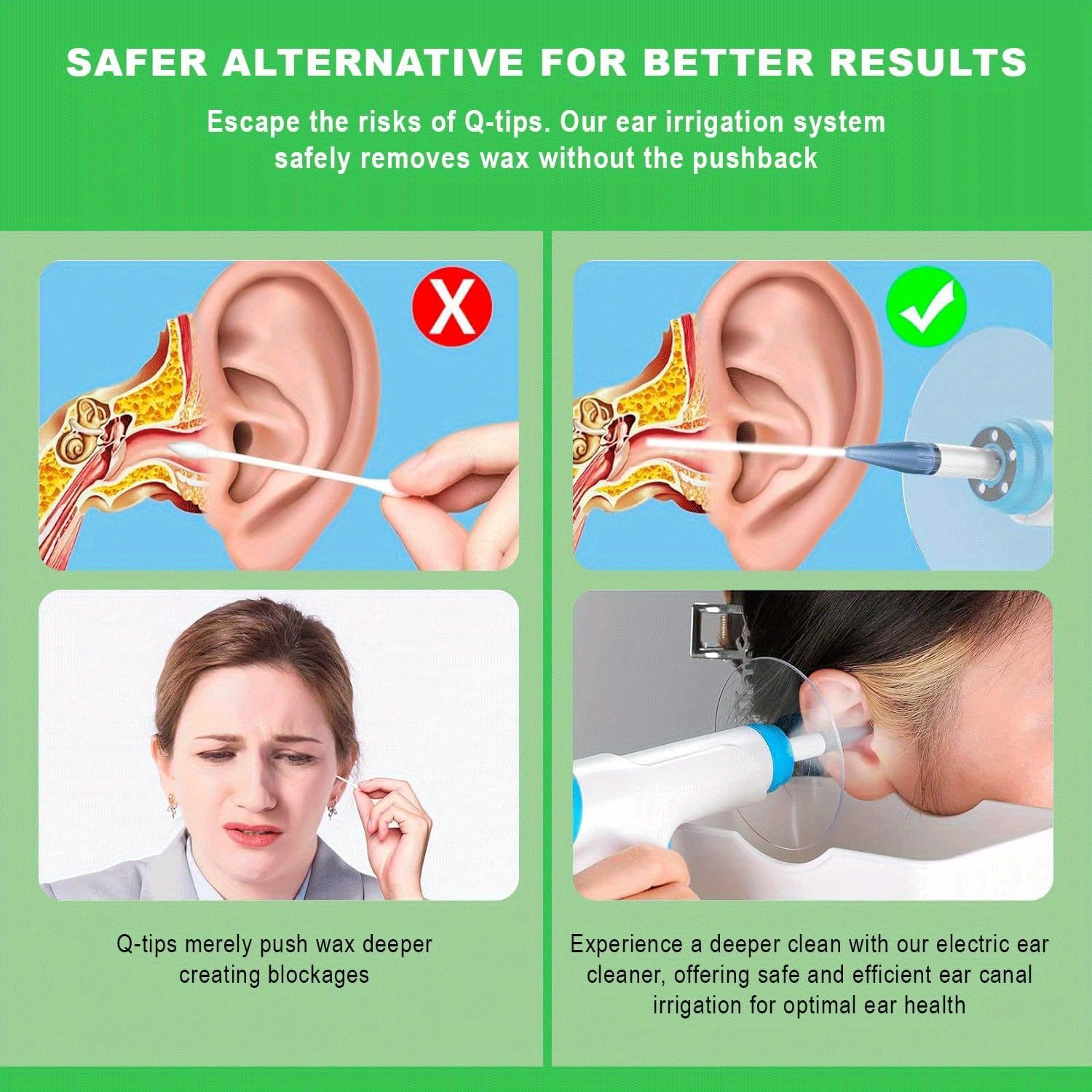 Inskam qayta zaryadlanadigan quloq mumini olib tashlash to'plami, 4 rejimda - USB va batareya bilan ishlaydi, idish, sochiq va 10 ta maslahatni o'z ichiga oladi.