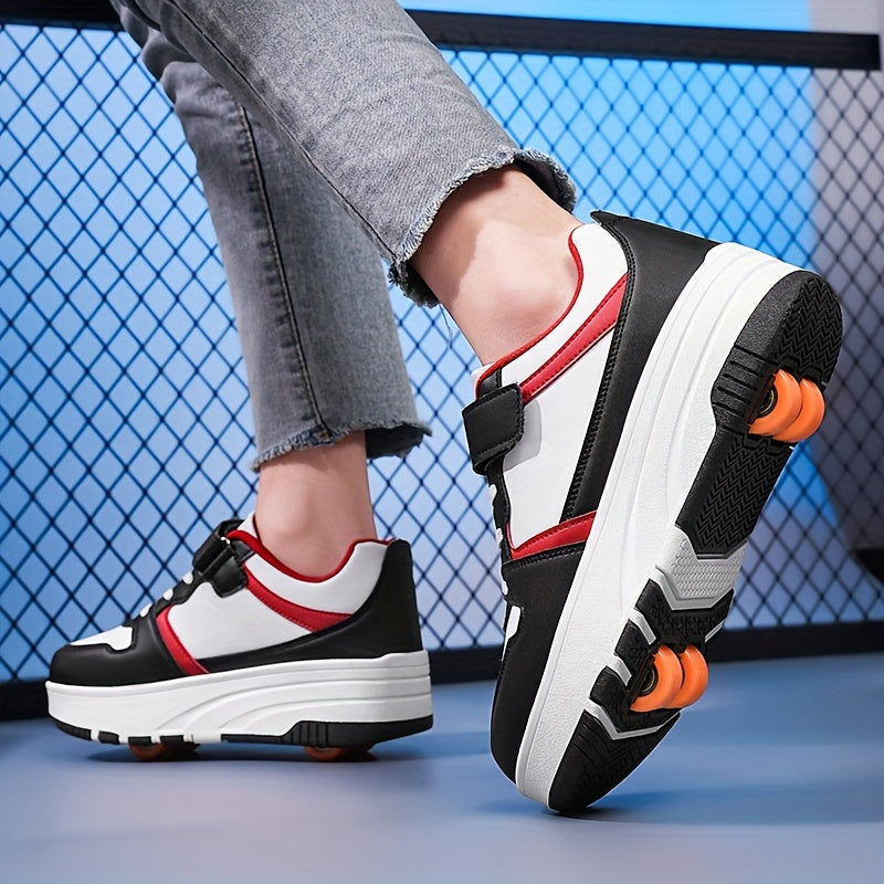 Boys Low Top Skate Shoes with Removable Roller Skates Breathable Lightweight Non Slip All Season