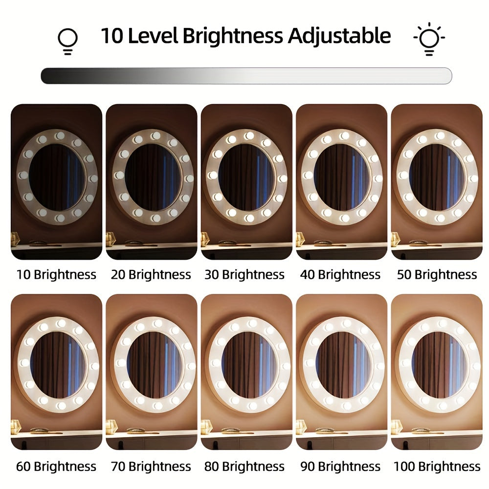 3-Color Dimmable LED Makeup Mirror Bulb USB Powered for Bedroom Bathroom Dressing Table