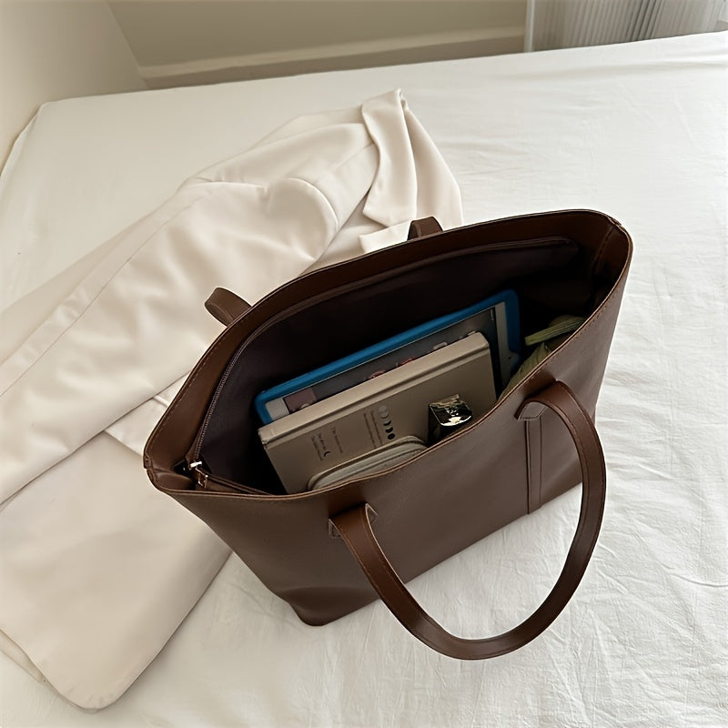 Women’s Korean-Style Patchwork Tote Bag PU Leather Black for 2024