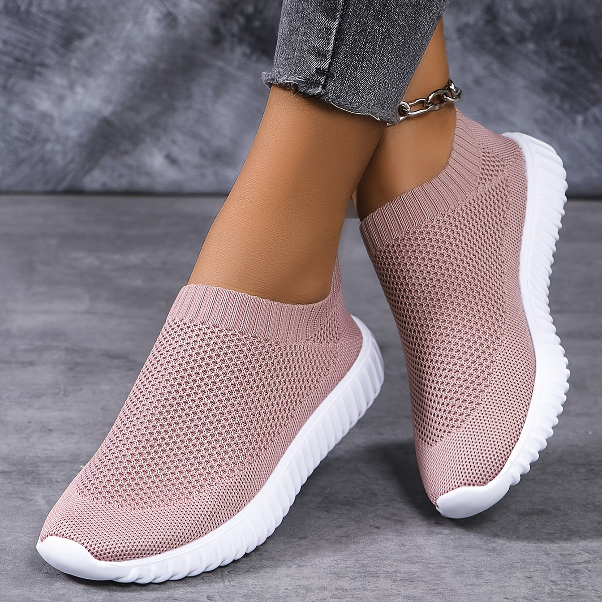 Women's Knit Slip-On Sneakers Casual Breathable Shoe All-Season Comfort