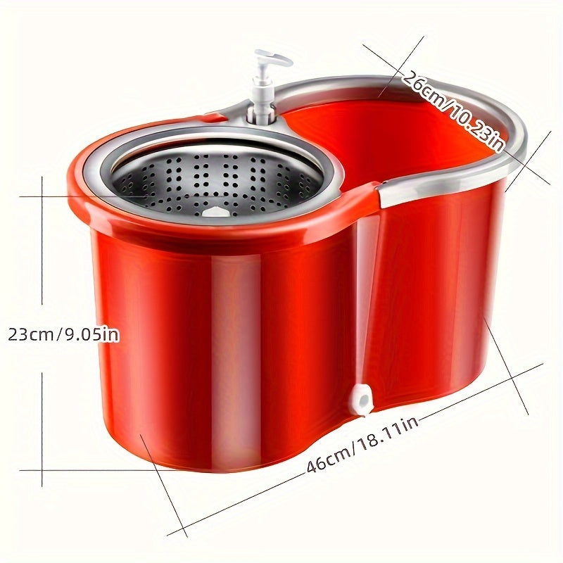 Juego de cubo y mopa giratoria roja con 3 paños de mopa para suelos de madera y limpieza en húmedo