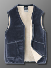 Fleece-Lined Thermal Vest for Men Winter Warmth Zip-Up Solid Polyester