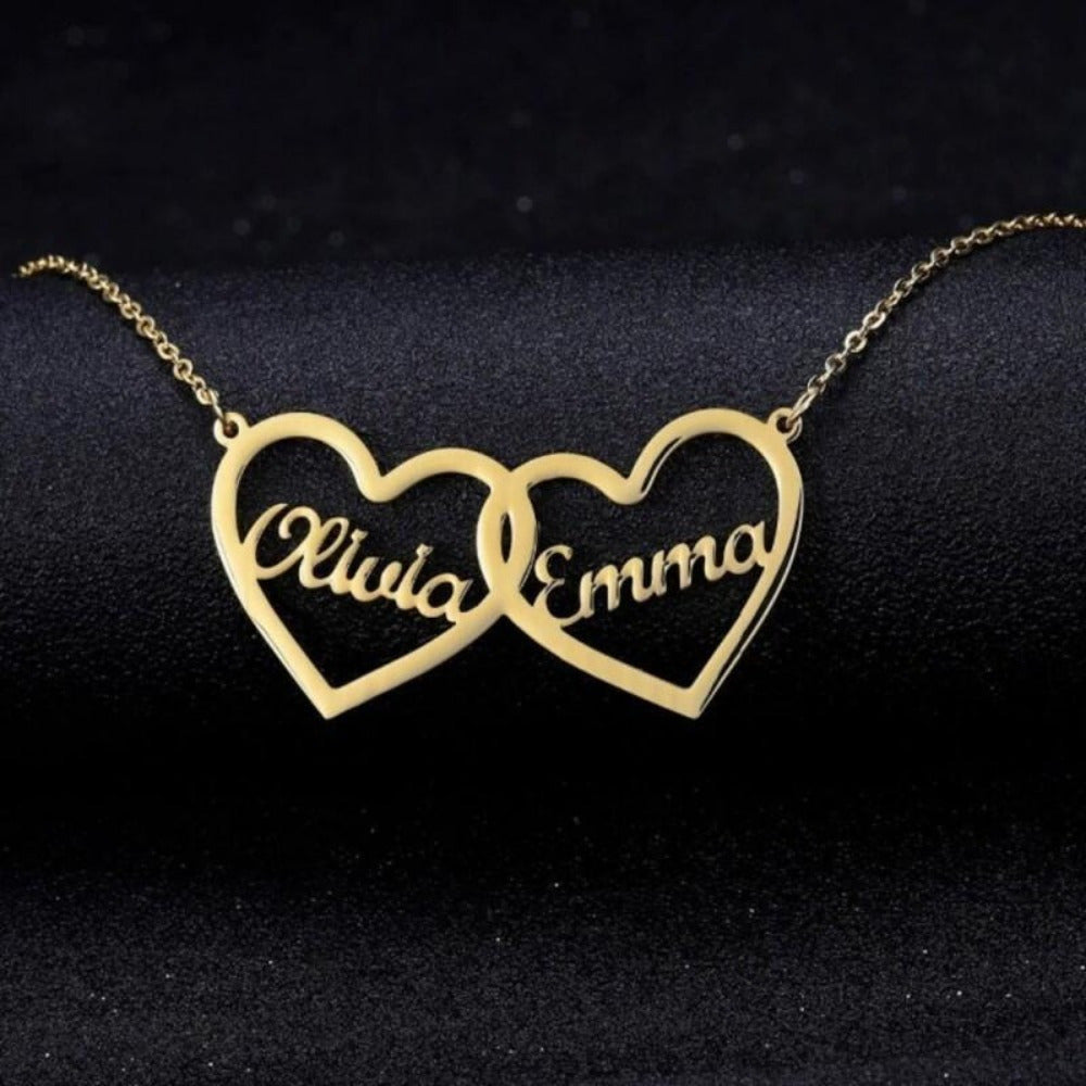 Personalized Interlaced Heart Necklace with Custom Couple Pendant for Valentines Day
