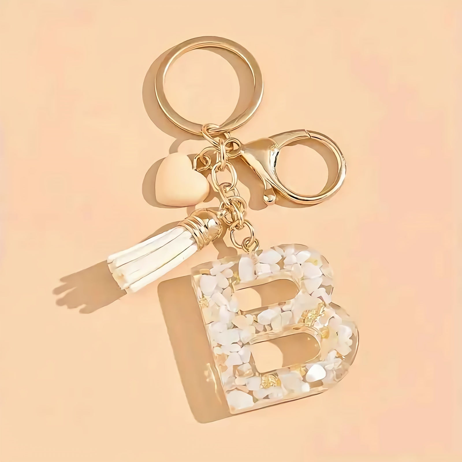 Women's Resin Initial Keychain Heart-Shaped Tassel Charm for Backpacks