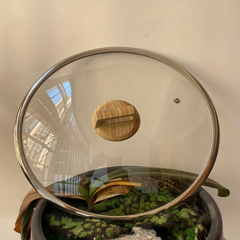 Large Tempered Glass Cookware Lid with Wooden Handle 36cm for Woks and Pans