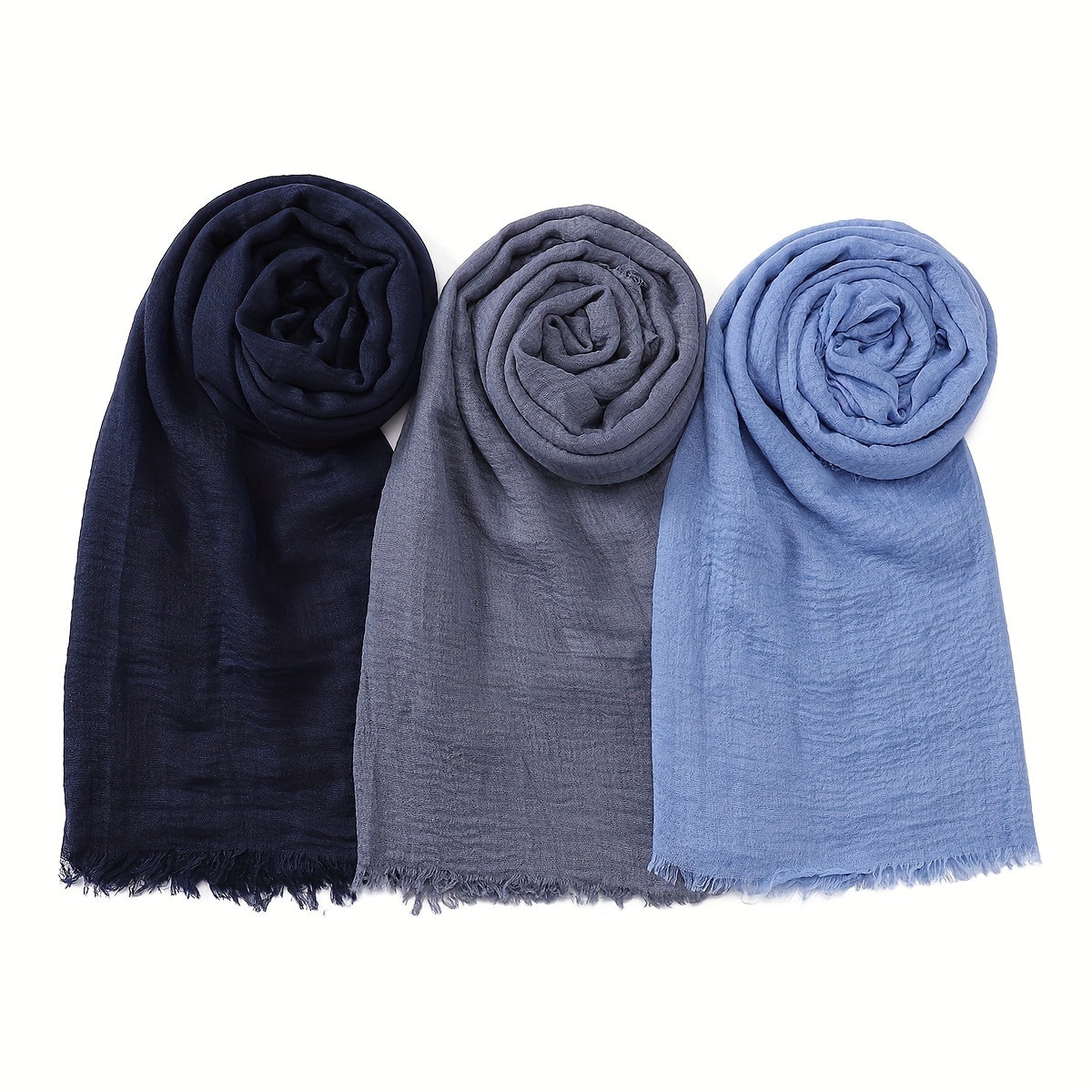 Set of 3 Minimalist Bubble Pleated Hijabs Solid Colors Breathable Casual Scarves