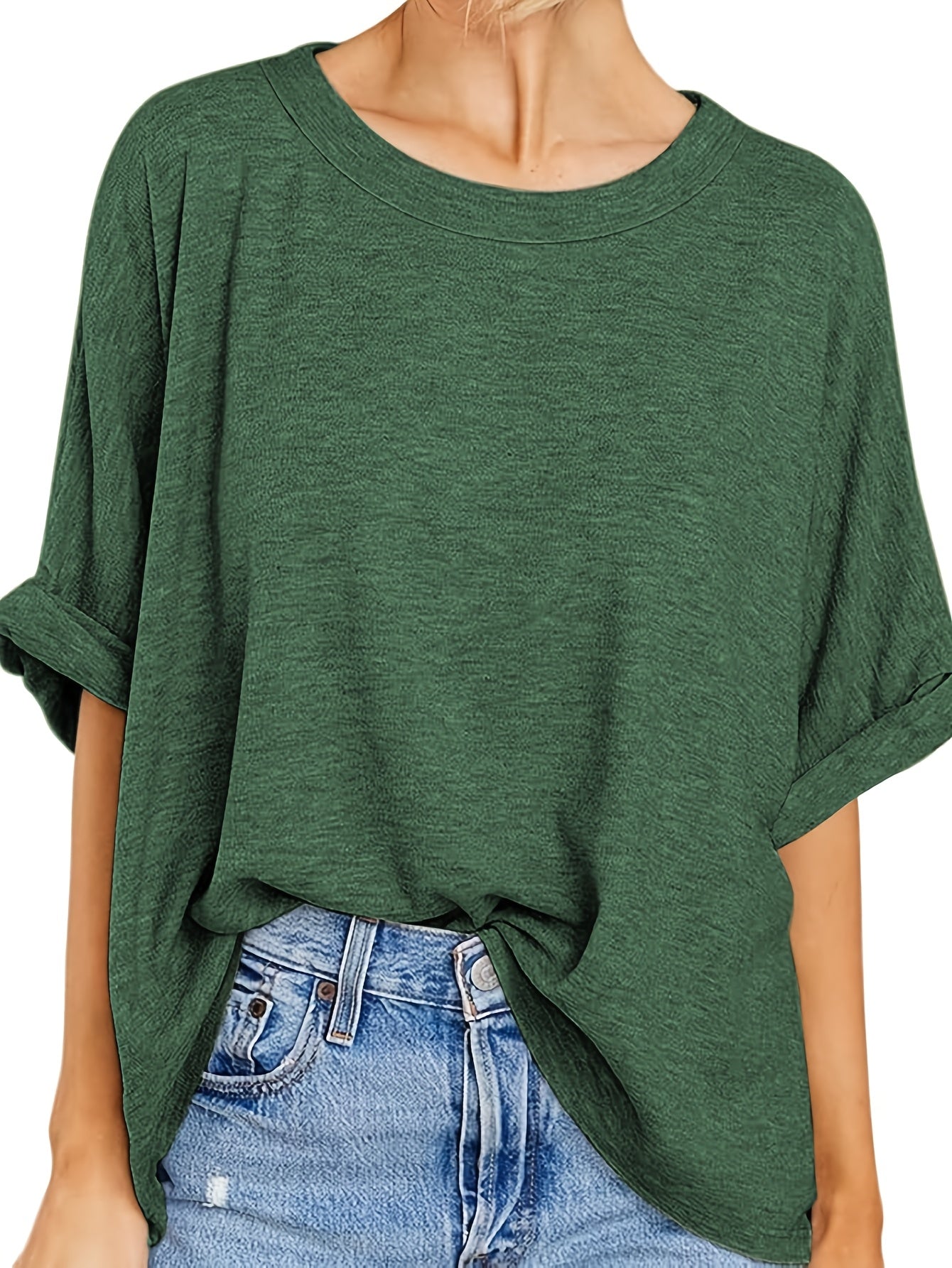 Plus Size Black Loose Fit Women'S T-Shirt Casual Short Sleeve Top