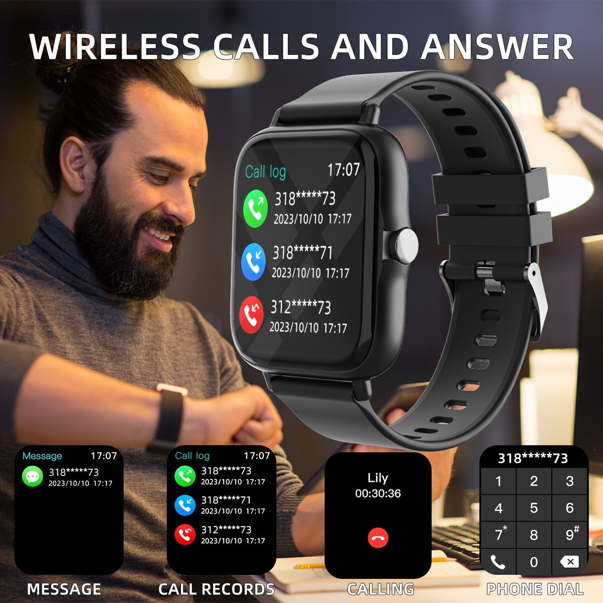 Smart Watch with 4.65cm Touch Screen Multi-Sport Modes Music Control Remote Camera Wireless Calling Pedometer for IOS