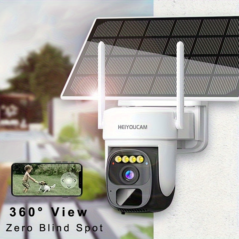 Wireless Outdoor Solar Security Camera 3MP Pan-Tilt 360° Night Vision Motion Detection Two-Way Audio Spotlight Siren Cloud SD Storage