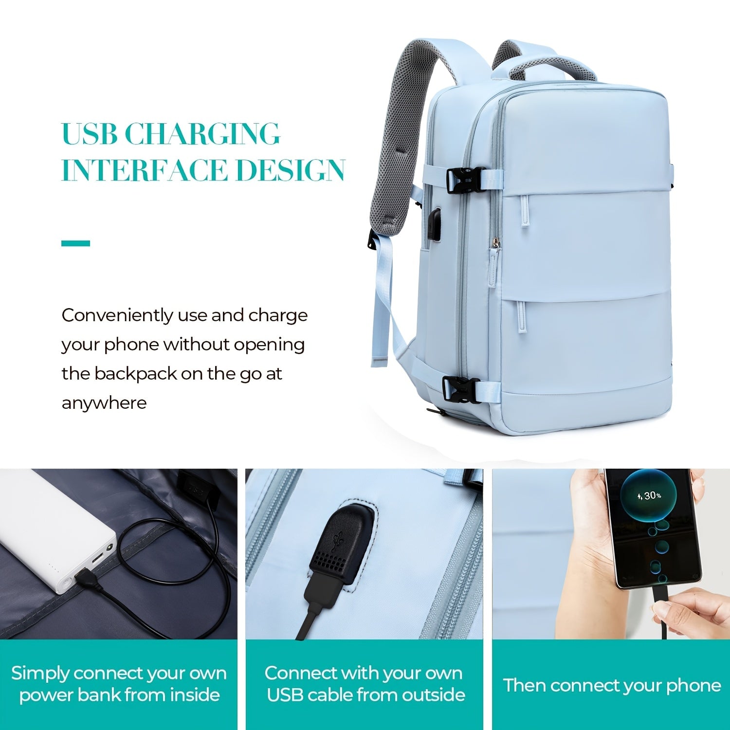 Women's Travel Backpack with Shoe Compartment Laptop Sleeve USB Charging Port and Adjustable Straps