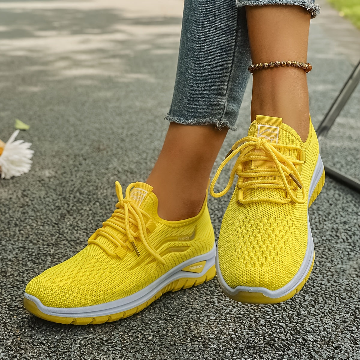 Women's Athletic Mesh Sneakers with Thick Sole and Non-Slip Outsole