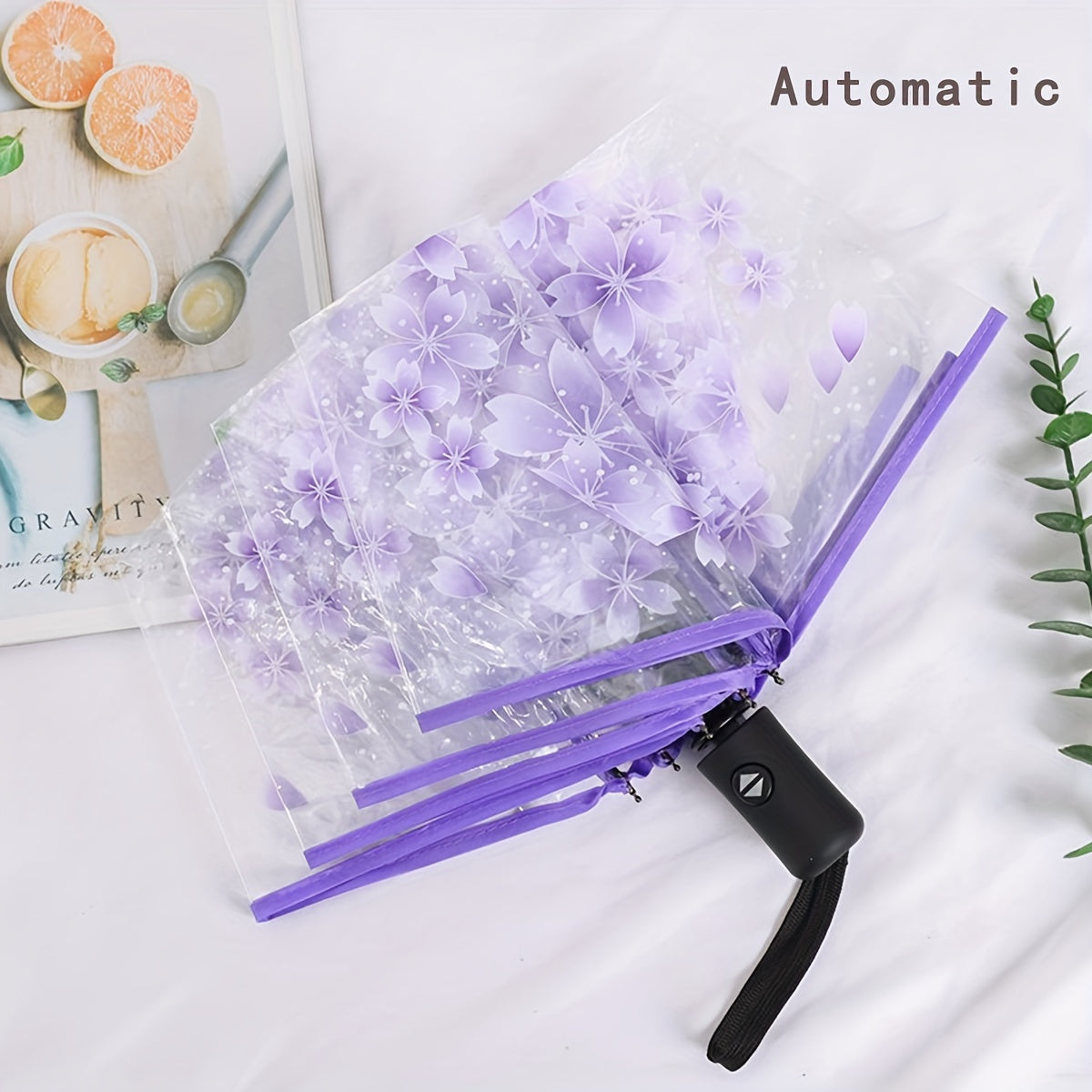 Paraguas de cerezo en flor impermeable, a prueba de viento, compacto, para viajes, escuela y oficina, con 8 varillas