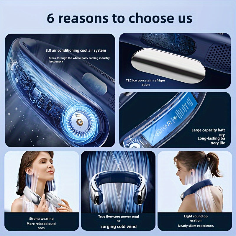 Bladeless Neck Fan Portable USB Rechargeable Handheld Hands-Free Cooling