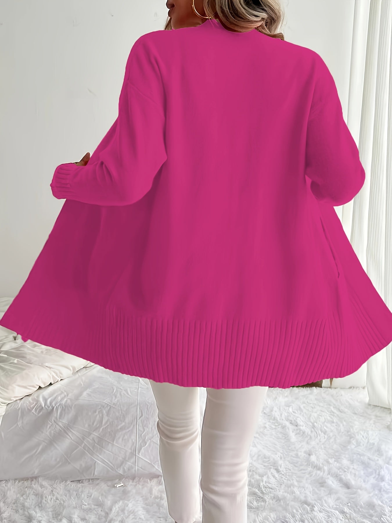 Plus Size Women Open Front Cardigan Long Sleeve Autumn Winter Casual Solid Color
