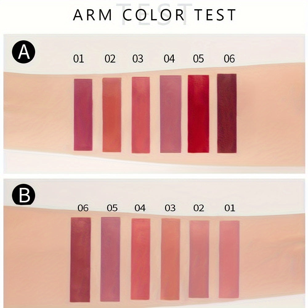 Ayollar uchun matli suyuq lab bo'yog'i to'plami, 6 ta, uzoq davom etadigan, suv o'tkazmaydigan, yopishmaydigan