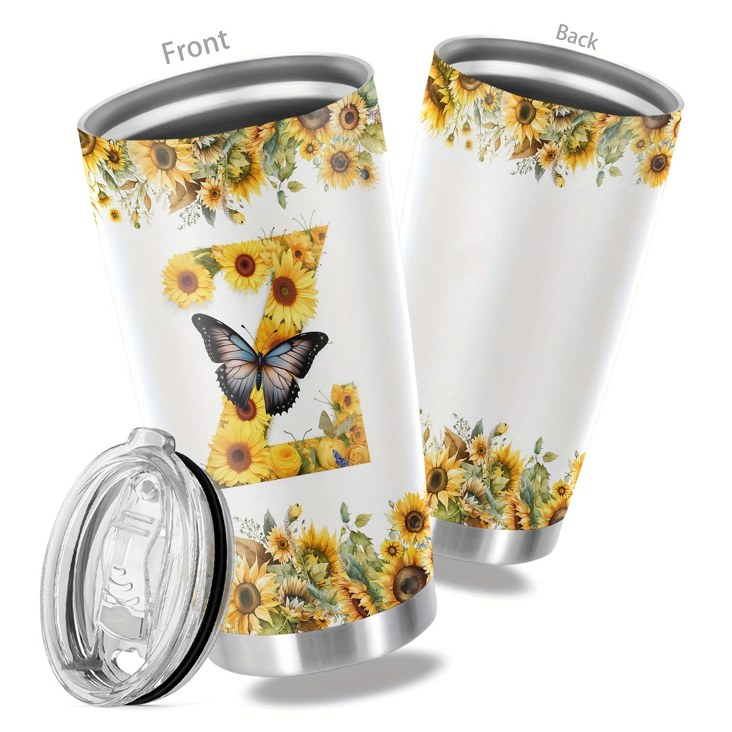 20oz Floral Initials Double-Walled Travel Mug for Women