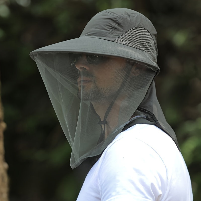 Outdoor Mesh Hat with Face Cover Sun Protection Breathable Mask for Fishing