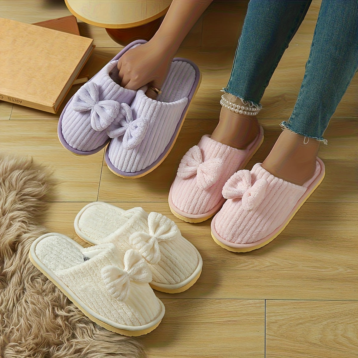 Women's Slip-On Casual Striped House Slippers EVA Sole Non-Slip
