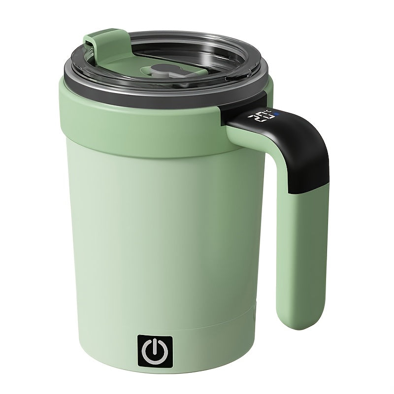 Self-Stirring Travel Mug with Temperature Display and Straw Creamy White