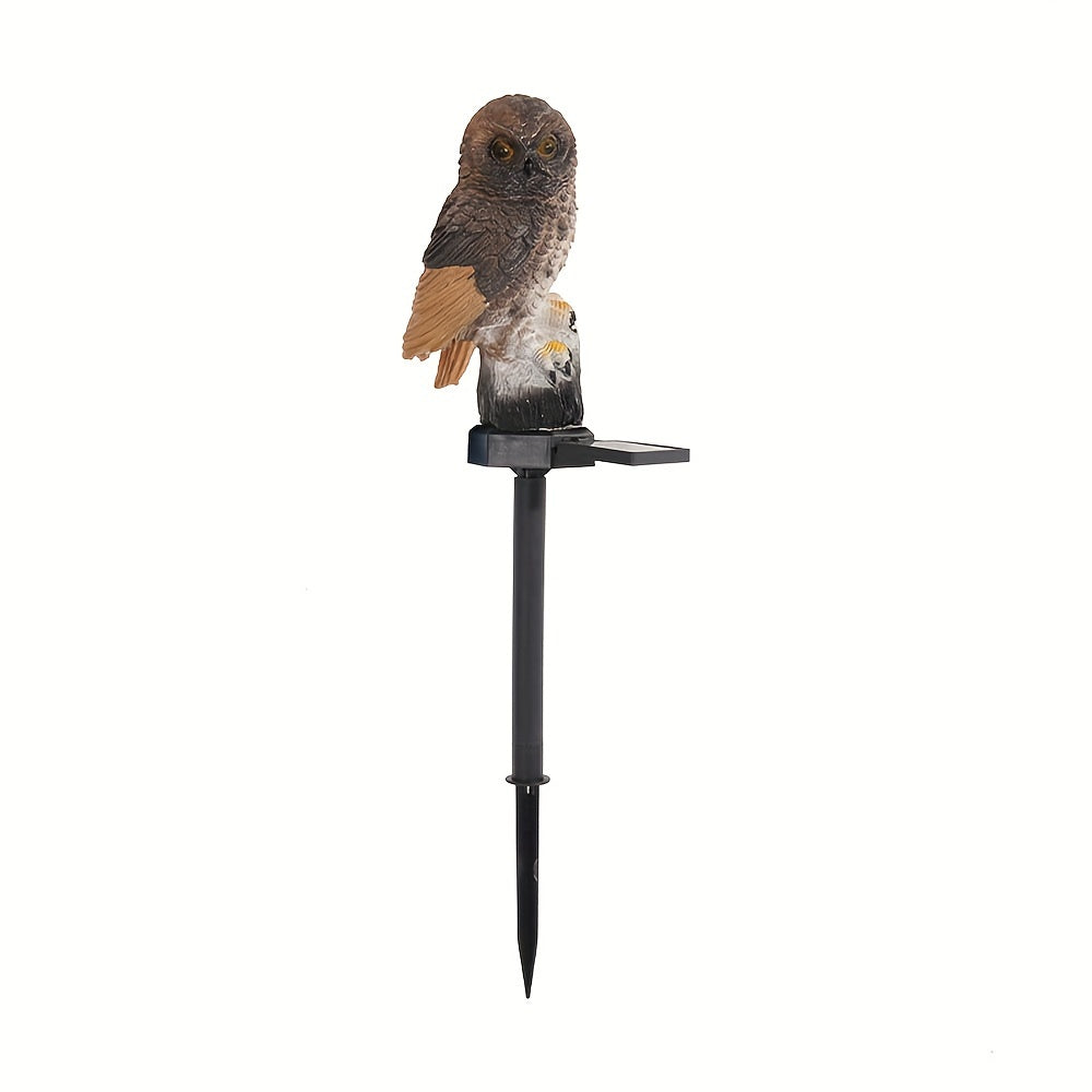 Solar-Powered Owl Garden Lights Set of Two Resin Outdoor Decor with Remote Control