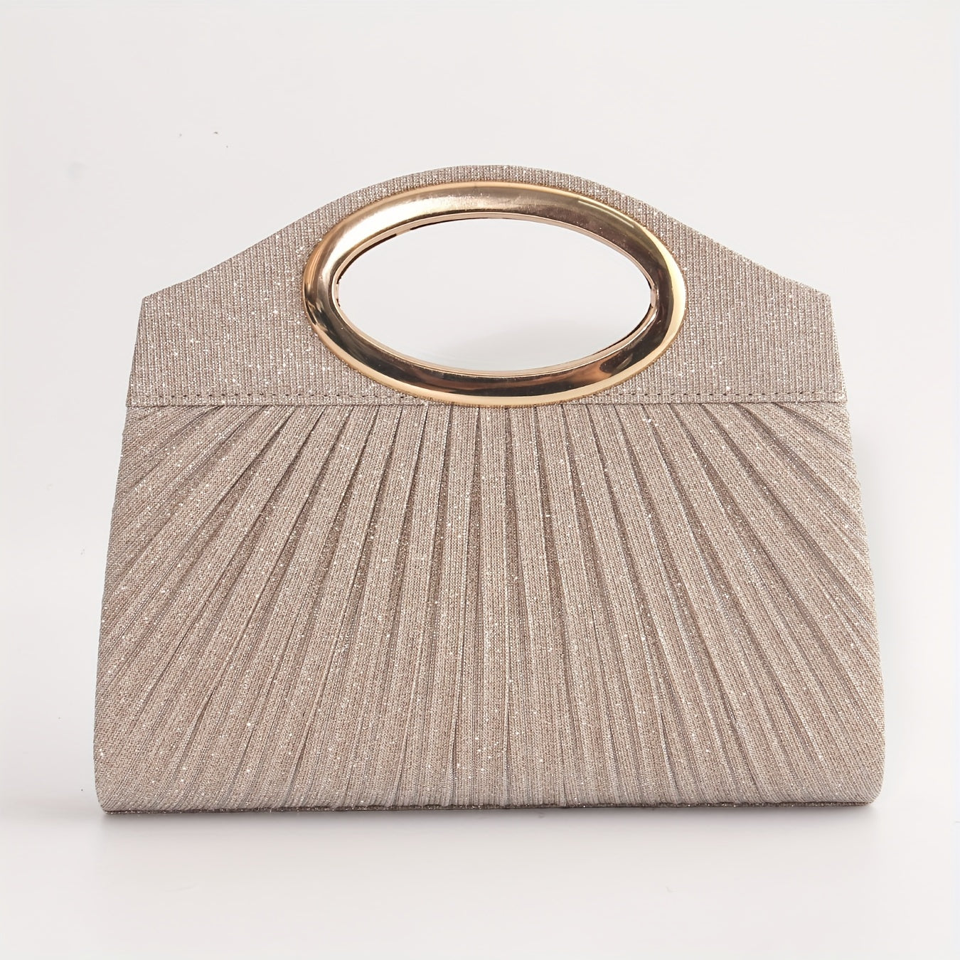 Glitter Clutch Bag with Metal Ring Handle and Removable Crossbody Strap for Weddings and Parties