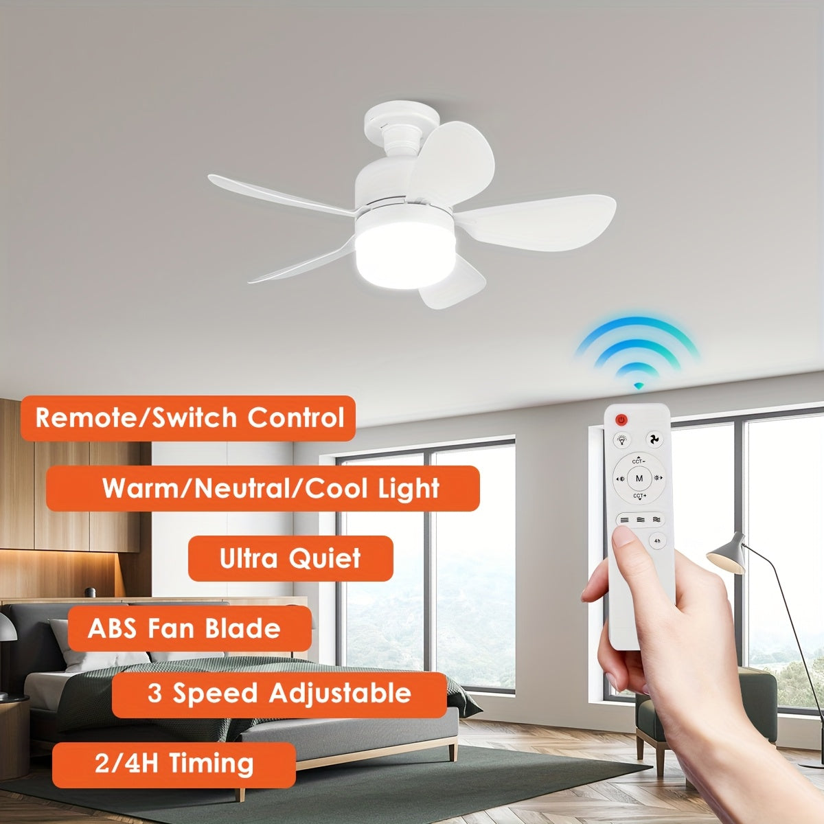 Smart Ceiling Fan with LED Light, Adjustable Brightness, 3-Speed, Remote Control, Easy Installation
