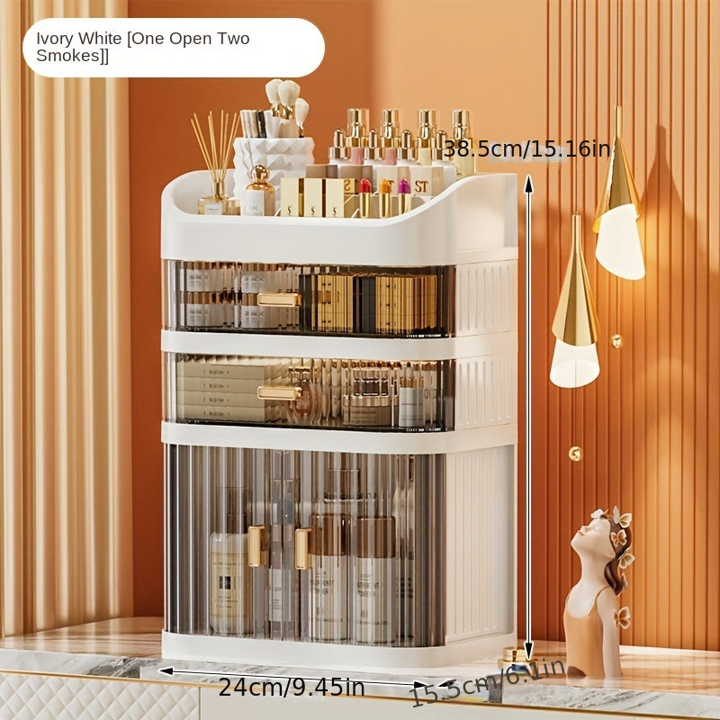 Transparent Plastic Cosmetic Organizer with Multi-Layer Sliding Drawers for Makeup and Skincare