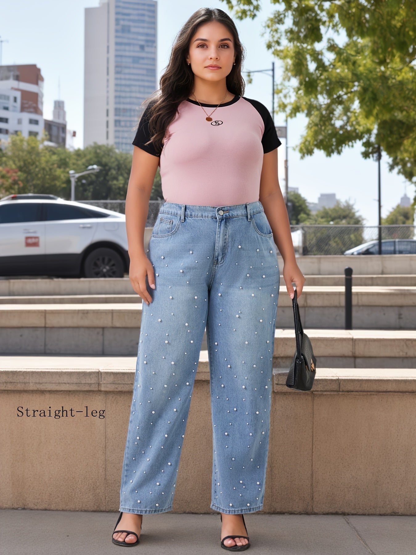 Plus Size Women's Light Blue Straight Leg Jeans Casual Denim Comfortable