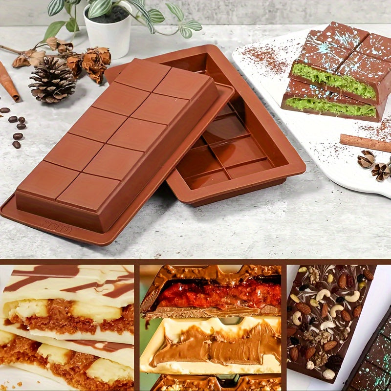 Silicone Chocolate Bar Mold Large Deep Stuffed Candy Bar Design Non-Stick Durable Baking Tool