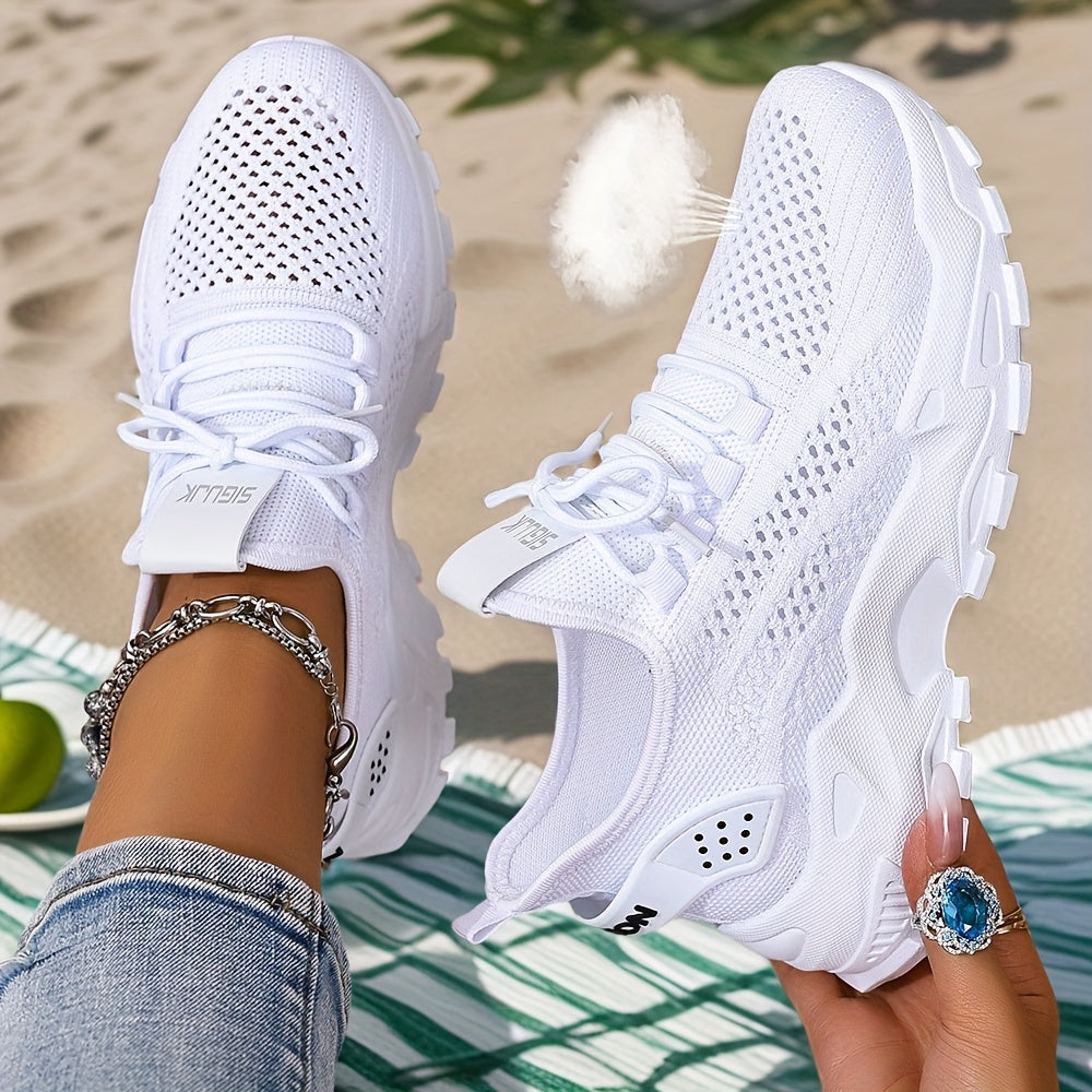 Women's White Breathable Slip-On Sneakers for Beach and Gym