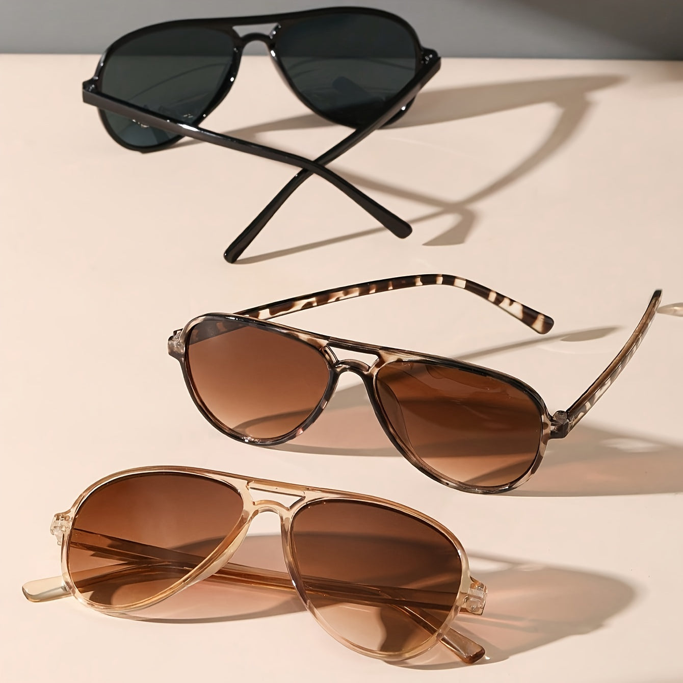 Women's Casual Glasses Set with Double Bridge Design, 3 Pairs