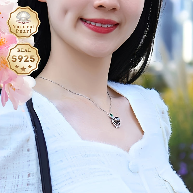 Black Pearl Pendant Necklace for Women 9-10mm Sterling Silver Gift Box