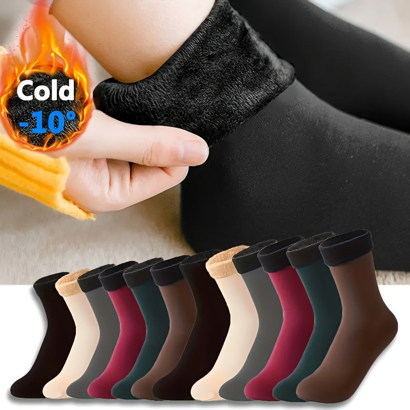 Unisex Thermal Socks 5 Pairs Mid-Calf Breathable Warm Knit Solid Color