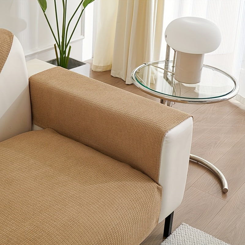 Beige Velvet Sofa Slipcover Pet-Friendly Machine Washable with Backrest and Armrest Protection