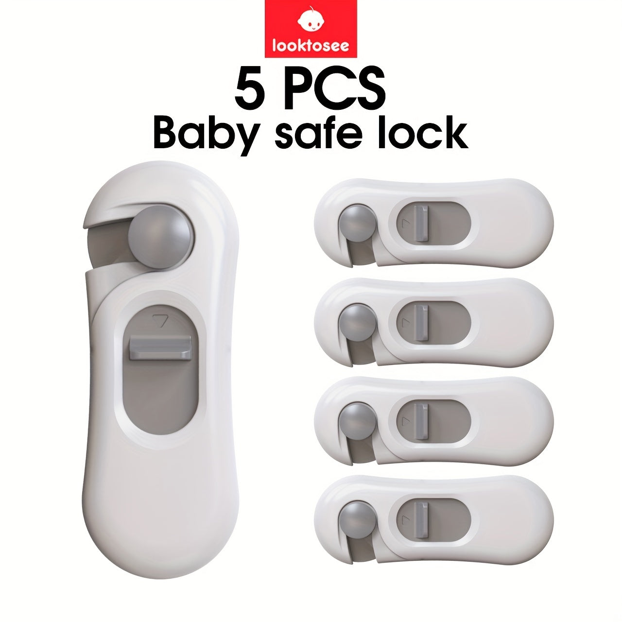 Child Safety Locks 5-Pack for Cabinets Drawers Refrigerator Oven BPA-Free Gray Plastic