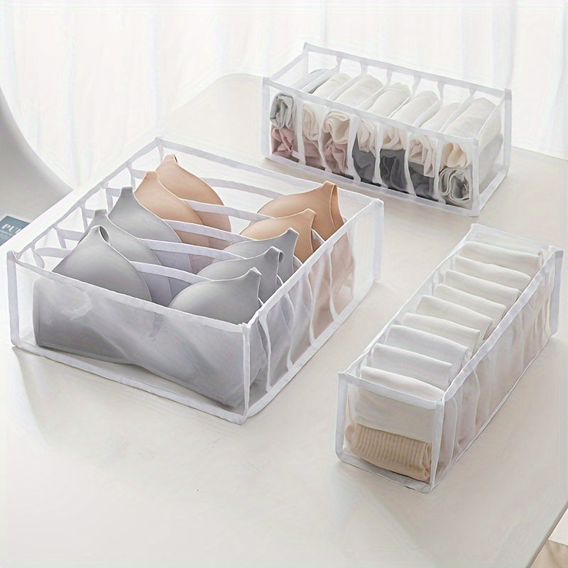 Juego de tres organizadores de cajones plegables de poliéster con 6/7/11 compartimentos para calcetines, sujetadores, corbatas y ropa interior