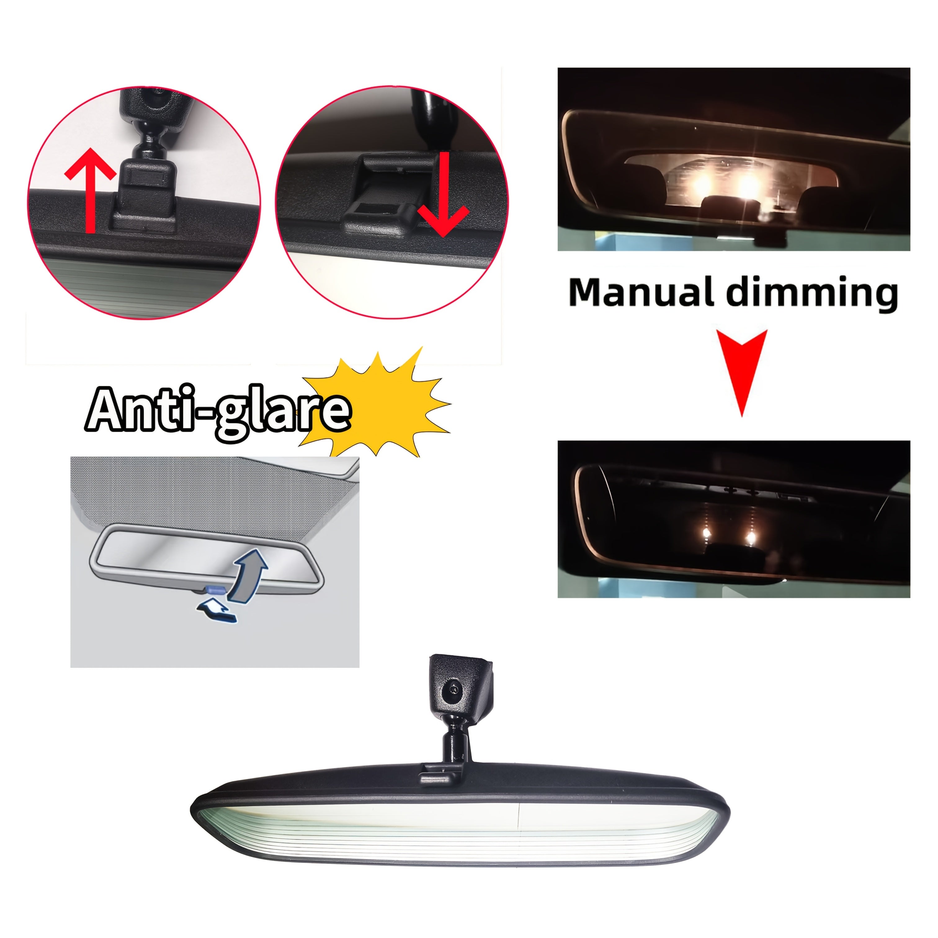 Rearview Mirror Oval Glass Lens Black Frame for Sedan SUV 2011-2015